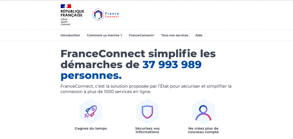 Page d'accueil de la plateforme FranceConnect