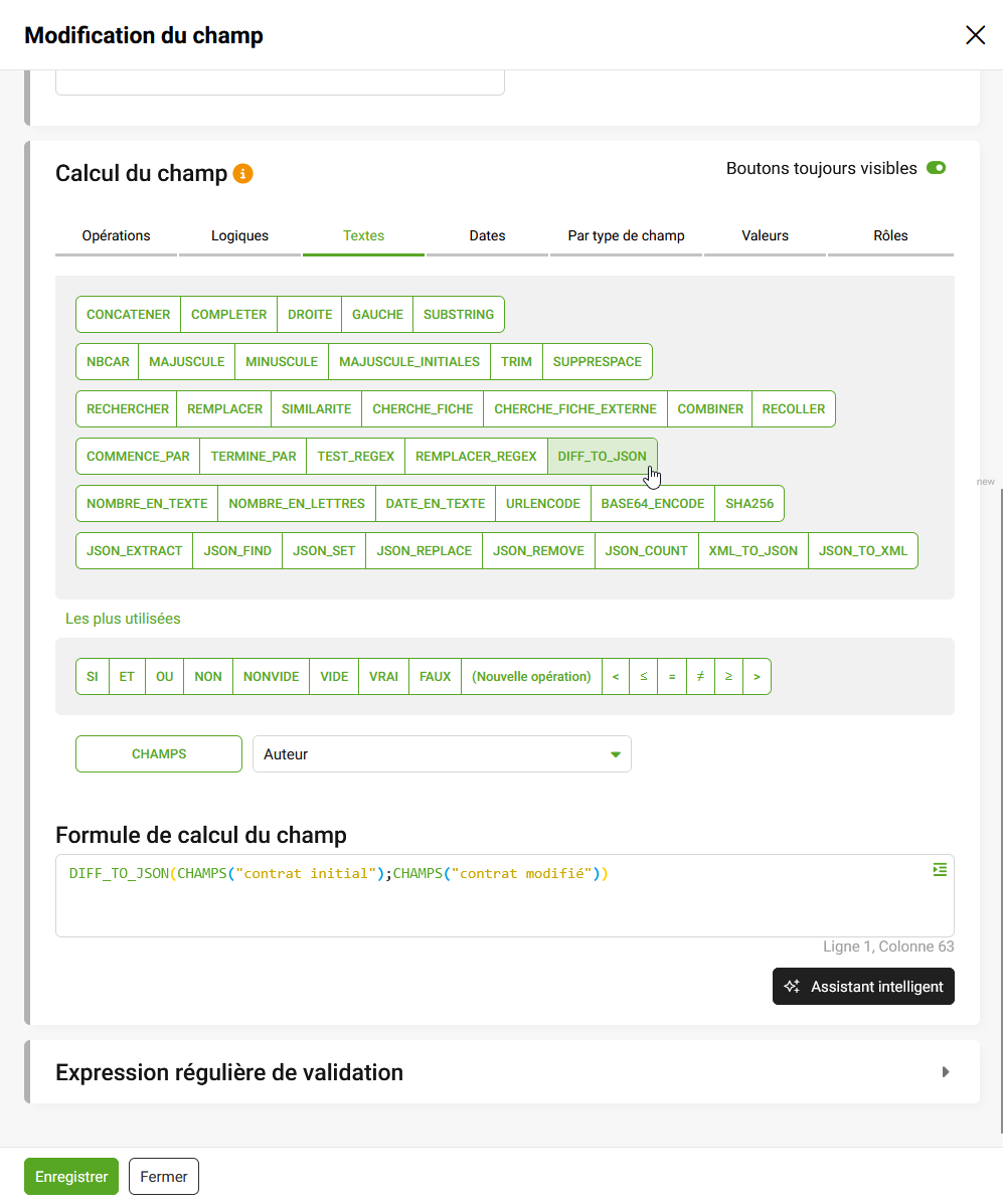 Formule DIFF_TO_JSON dans DAMAaaS